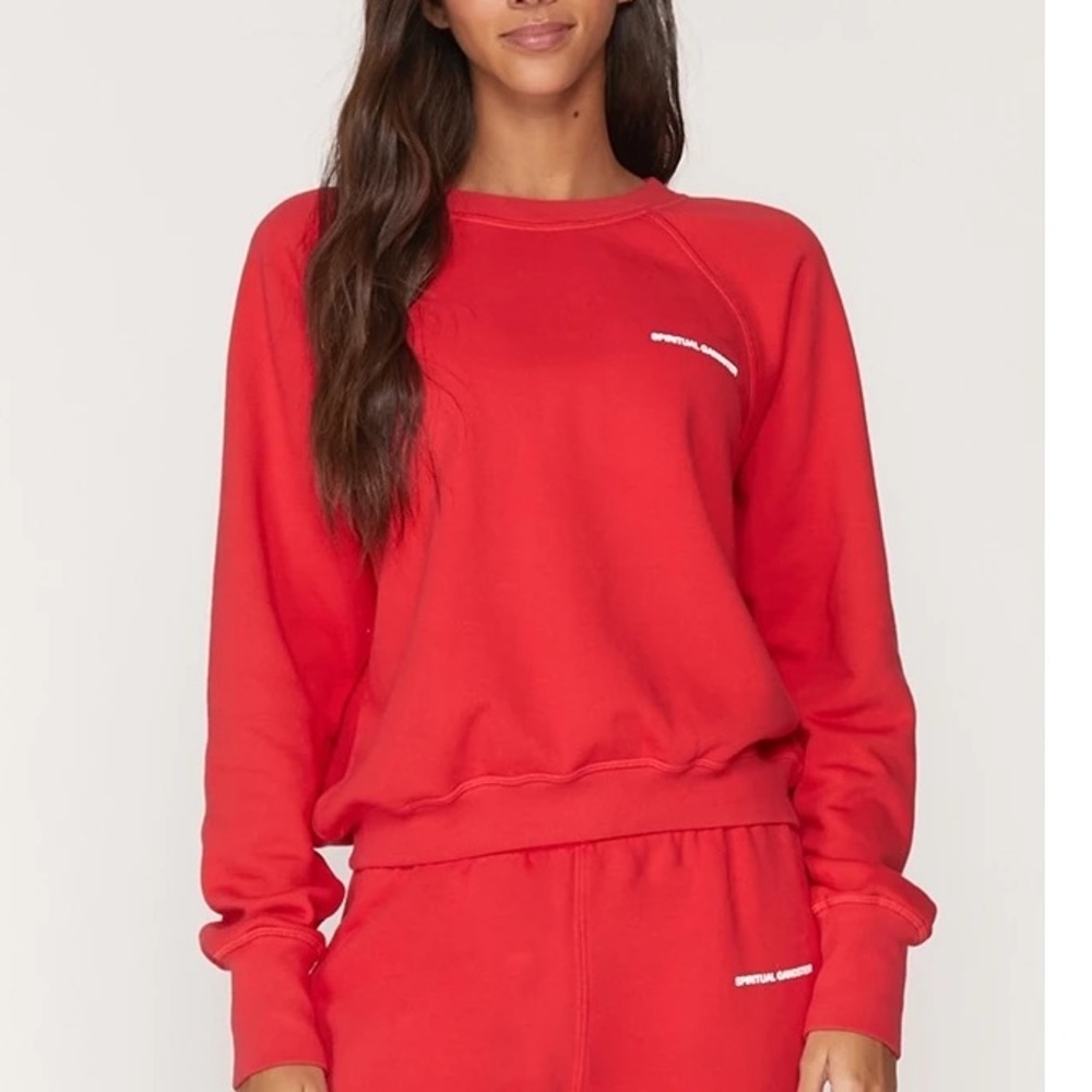Spiritual Gangster SG Bridget Raglan Pullover Crewneck Sweatshirt Medium Red